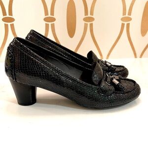 Stuart Weitzman Black Textured Heels with Tassel Detail